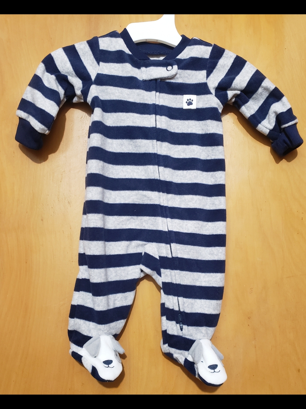 Carter's Navy & Gray Striped Footed One-Piece with Puppy Footies